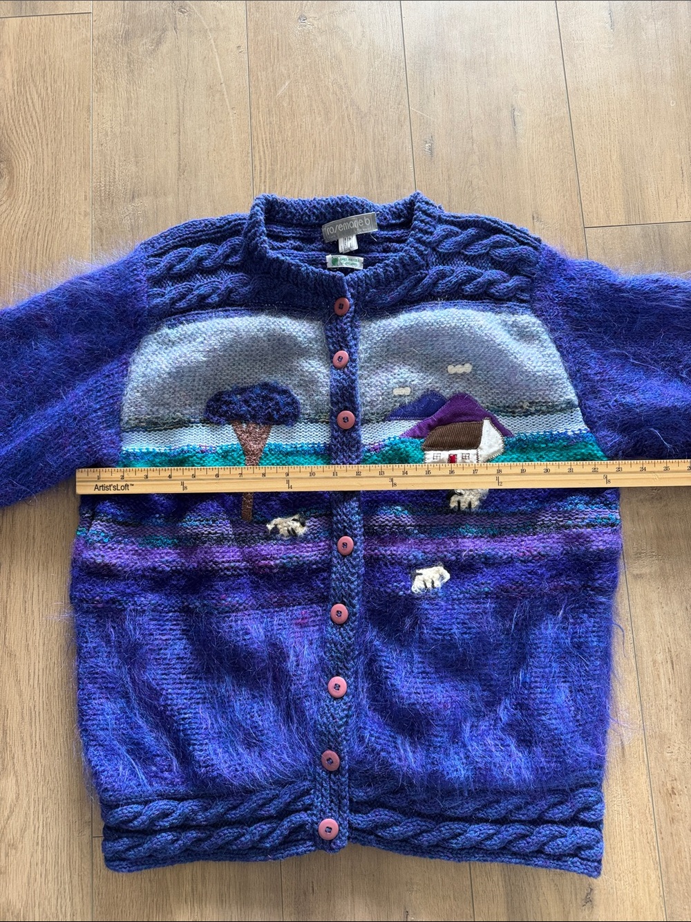 VTG Rosemarie B Hand Knit Irish Landscape Mohair Wool Cardigan Size XL - Picture 11 of 13